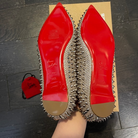 NEW Christian Louboutin follies Spikes Flats glitter diams Size 38.5 Full set - Picture 8 of 13